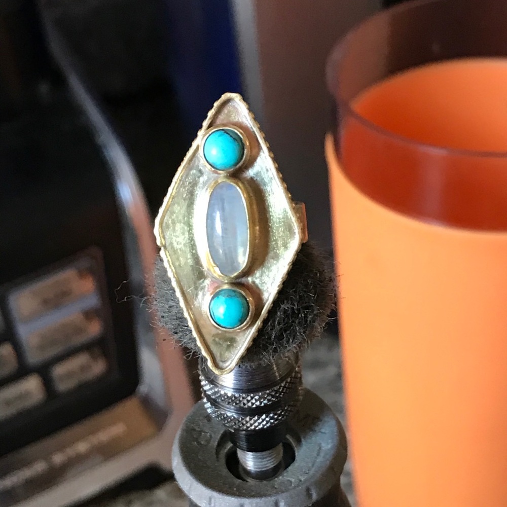 Turquoise & Moonstone Gypsy Queen Ring - Picture 4 of 5